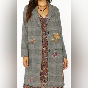 Sundance Gray Plaid Blazer with Embroidered Floral Accents